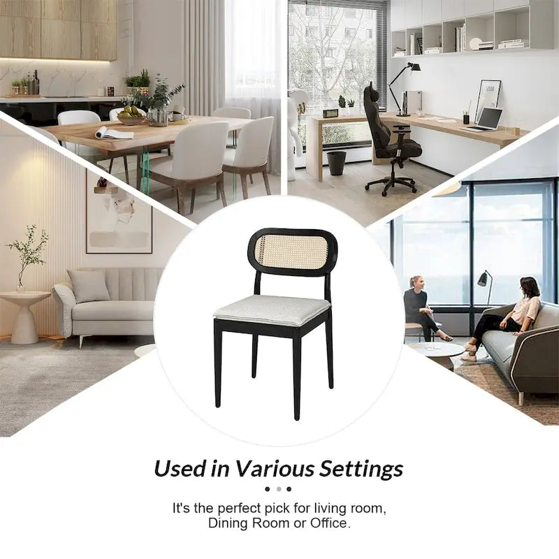 Sedia da pranzo Konstantin moderna in legno massello con schienale in rattan e cuscino rimovibile set da 2 di HULALA HOME