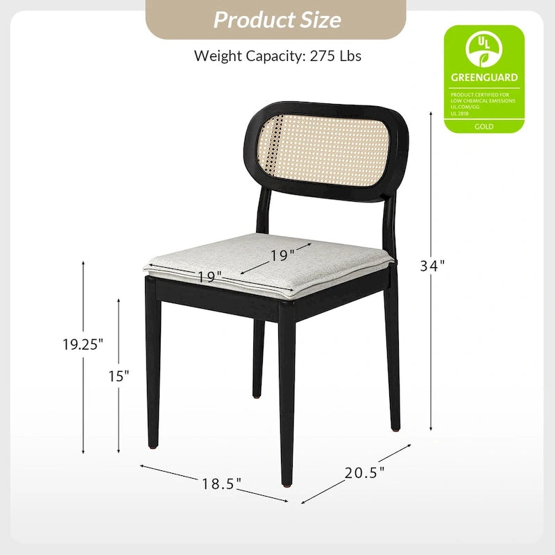 Sedia da pranzo Konstantin moderna in legno massello con schienale in rattan e cuscino rimovibile set da 2 di HULALA HOME
