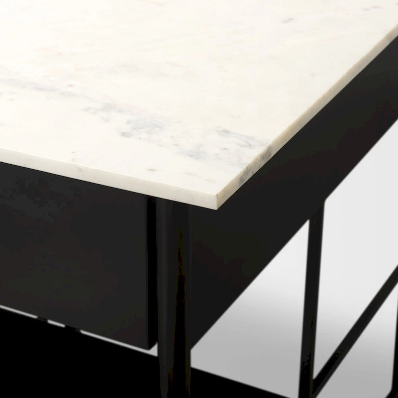 Isola da Cucina Amika con Piano in Marmo Bianco Massiccio e Base in Metallo Nero
