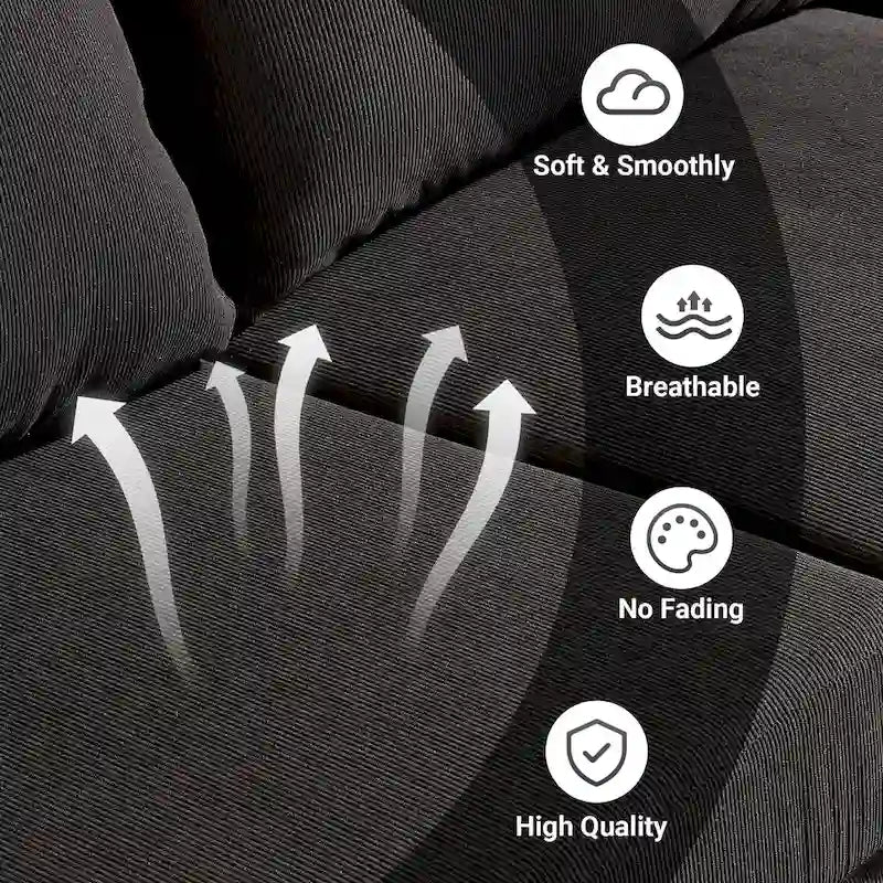 HOOOWOOO Modern Polyester Convertible Chaise Sofa with Metal Legs for Living Room