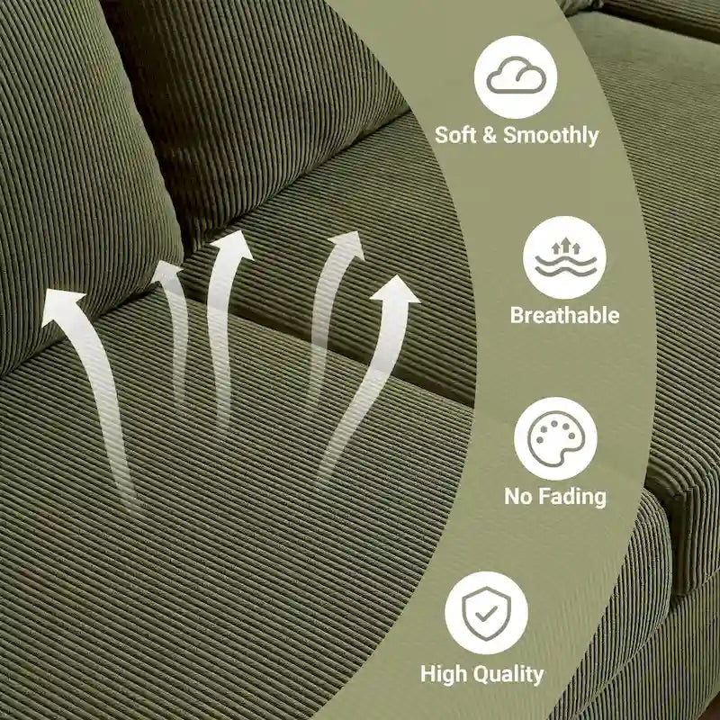 HOOOWOOO Modern Polyester Convertible Chaise Sofa with Metal Legs for Living Room