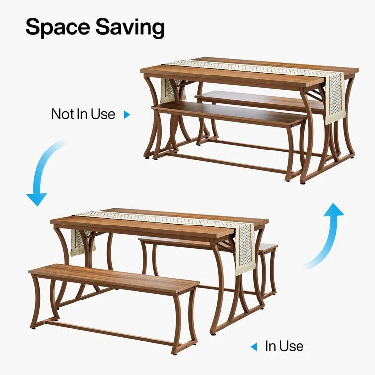 51 Farmhouse Brown Dining Table and Bench Set