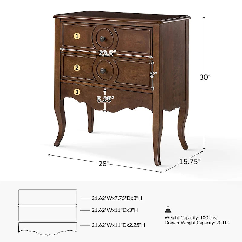 Comodino tradizionale Sidney a 3 cassetti con prese e USB integrate di HULALA HOME