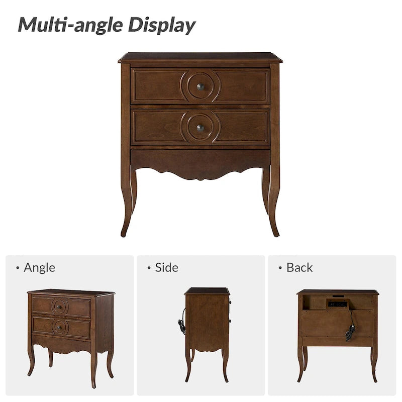 Comodino tradizionale Sidney a 3 cassetti con prese e USB integrate di HULALA HOME