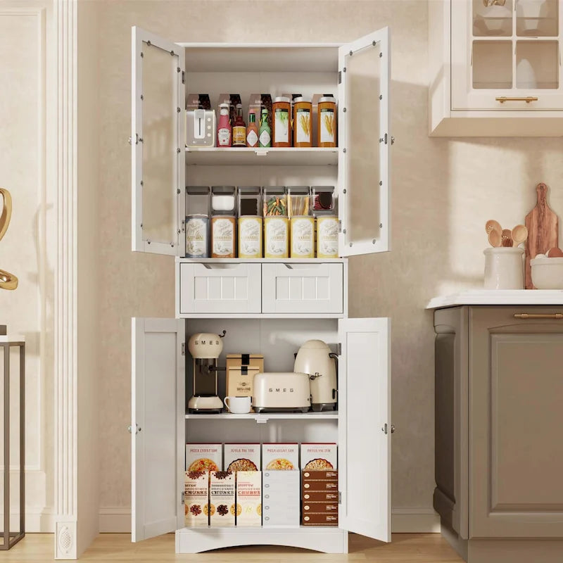Mobile dispensa alto da cucina, armadietto contenitore autoportante, mobiletto bagno con ante