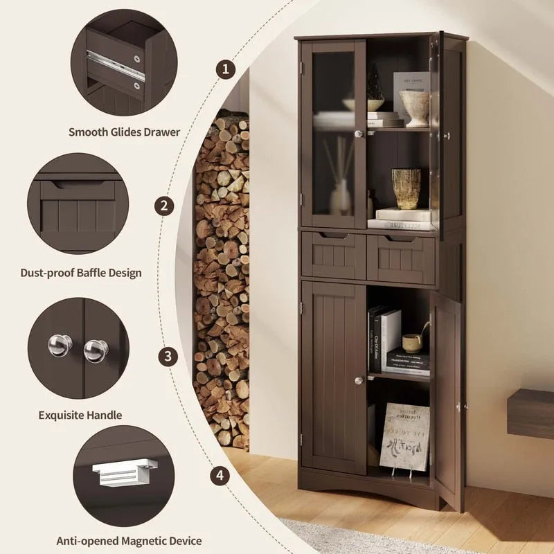 Mobile dispensa alto da cucina, armadietto contenitore autoportante, mobiletto bagno con ante