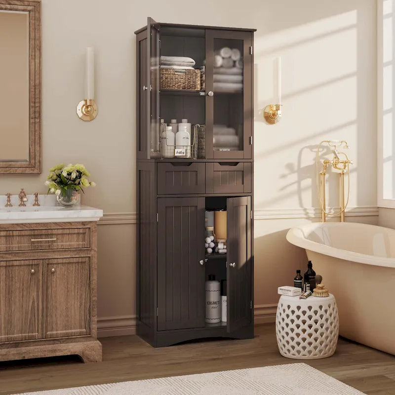 Mobile dispensa alto da cucina, armadietto contenitore autoportante, mobiletto bagno con ante