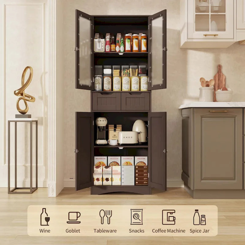 Mobile dispensa alto da cucina, armadietto contenitore autoportante, mobiletto bagno con ante
