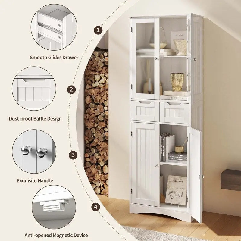 Mobile dispensa alto da cucina, armadietto contenitore autoportante, mobiletto bagno con ante