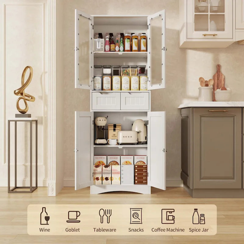 Mobile dispensa alto da cucina, armadietto contenitore autoportante, mobiletto bagno con ante