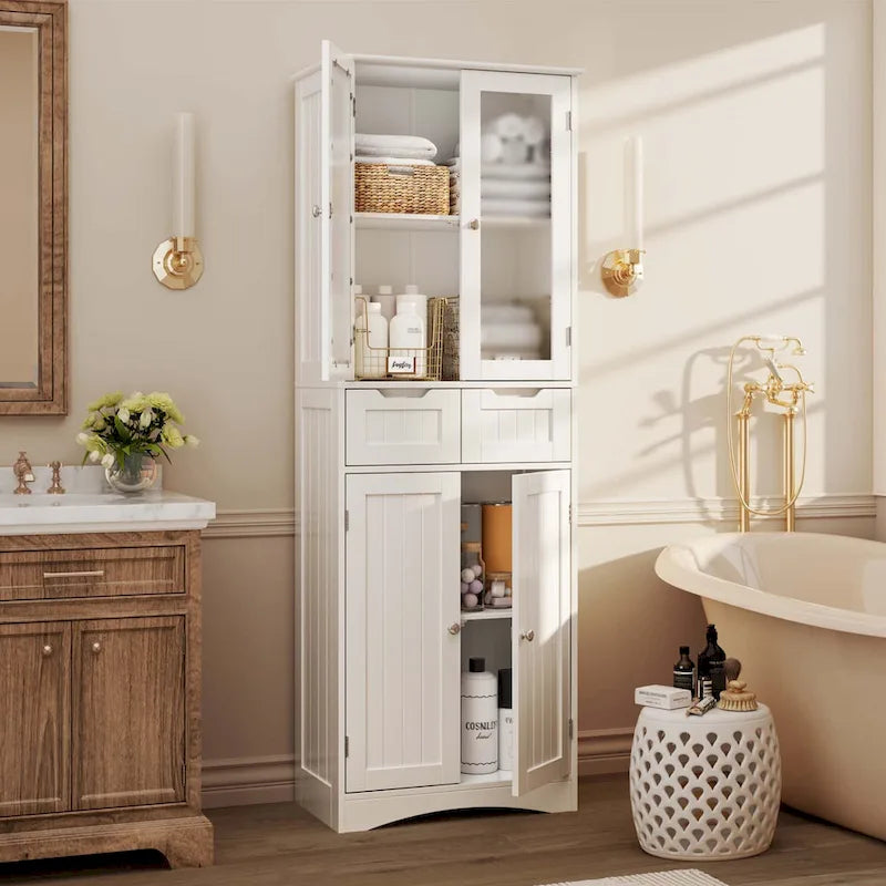 Mobile dispensa alto da cucina, armadietto contenitore autoportante, mobiletto bagno con ante