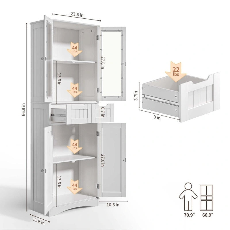 Mobile dispensa alto da cucina, armadietto contenitore autoportante, mobiletto bagno con ante