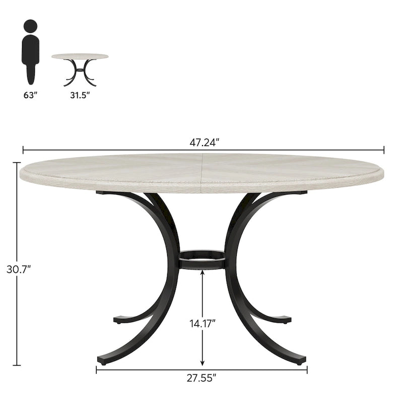 Tavolo da pranzo rotondo per 4-6 persone, tavolo da cucina rustico da 120 cm per sala da pranzo, soggiorno