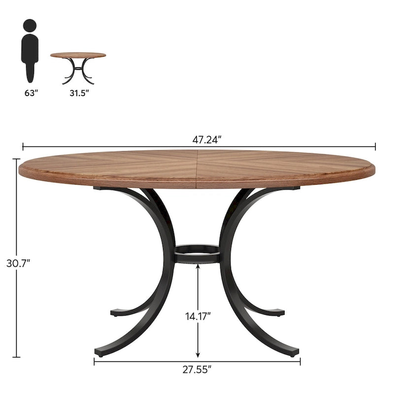 Tavolo da pranzo rotondo per 4-6 persone, tavolo da cucina rustico da 120 cm per sala da pranzo, soggiorno