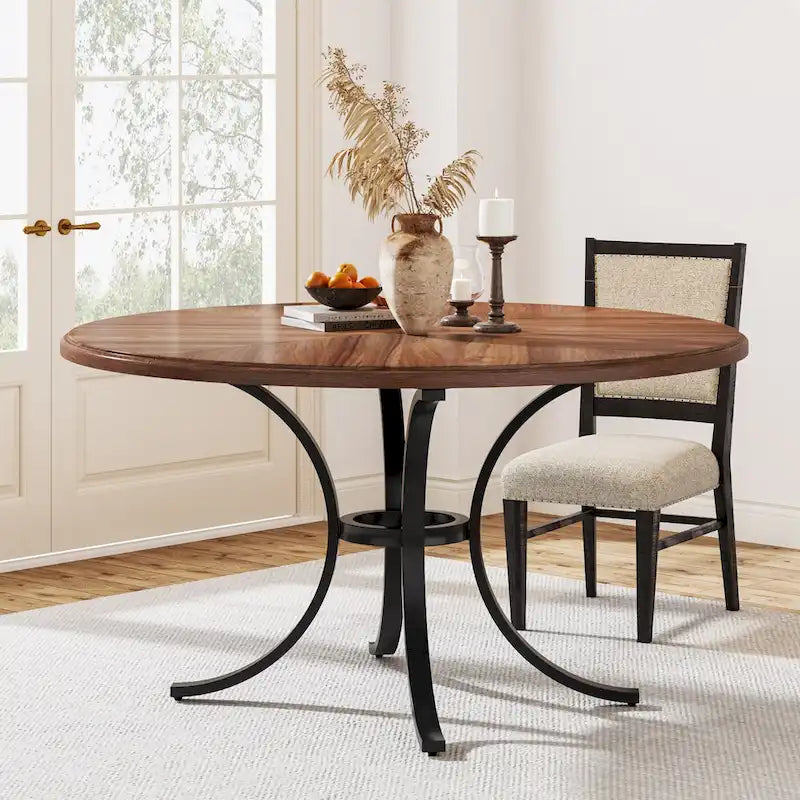 Tavolo da pranzo rotondo per 4-6 persone, tavolo da cucina rustico da 120 cm per sala da pranzo, soggiorno