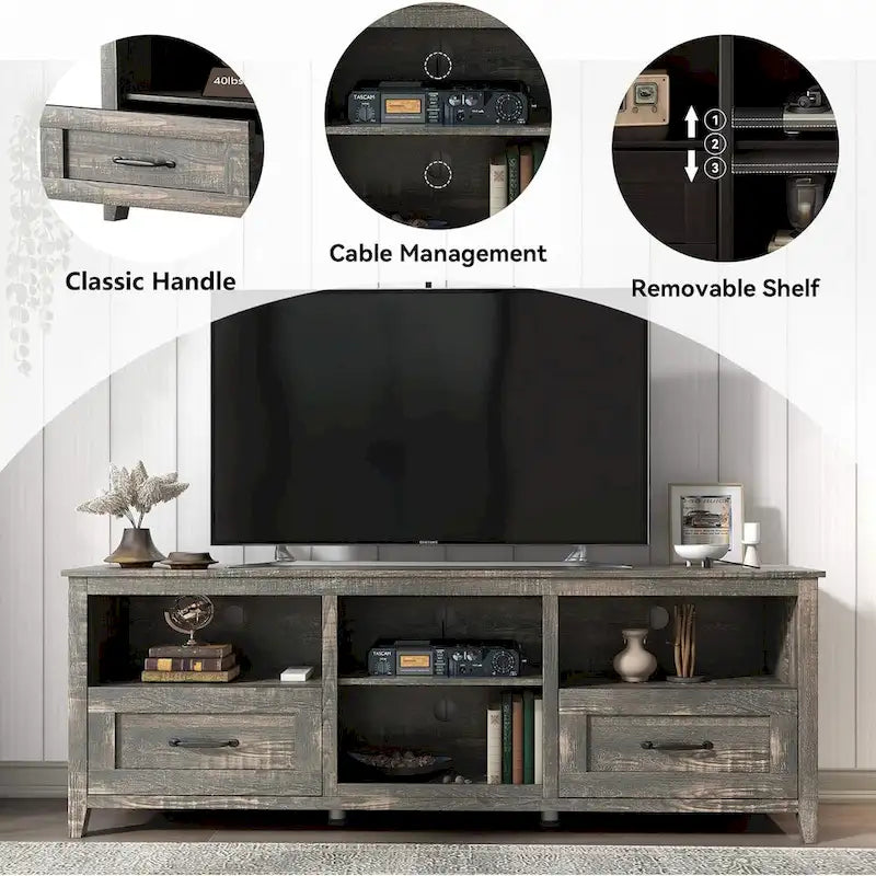 70 inch Farmhouse TV Stand with Storage 2 Drawers - M