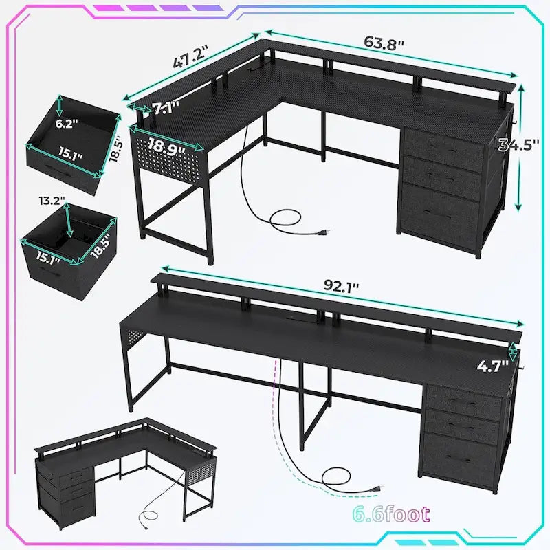 Scrivania a L da 63,8 pollici, scrivania da computer reversibile per gaming