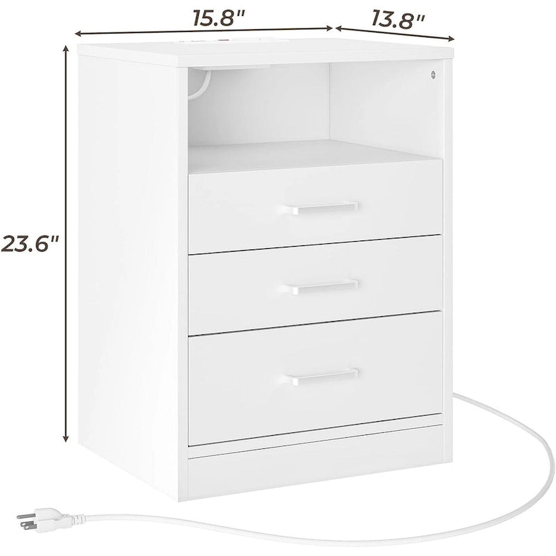 Nightstand 3 Drawers Open Storage Charging Station