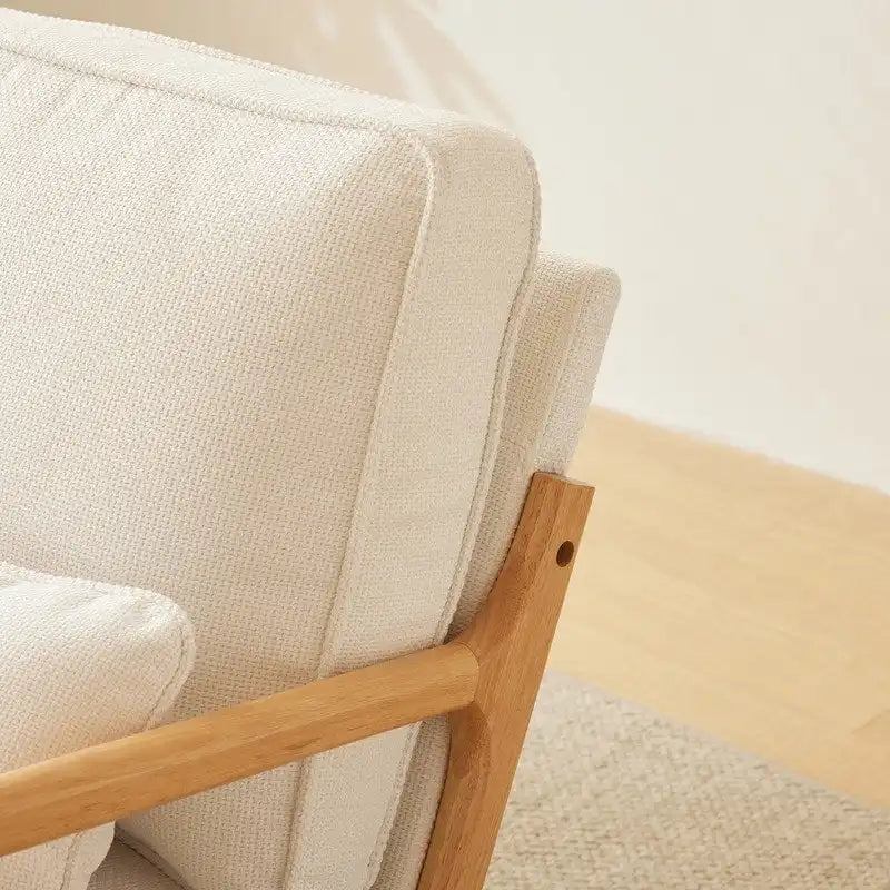 Upholstered Coarse Linen Blend Accent Chair with Wooden Legs and One Pillow