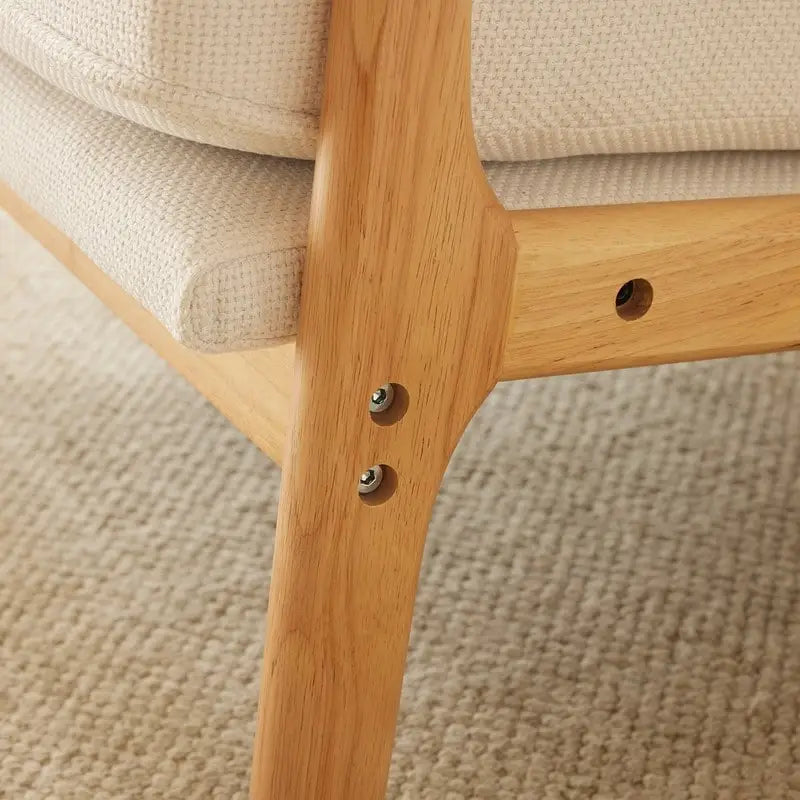 Upholstered Coarse Linen Blend Accent Chair with Wooden Legs and One Pillow