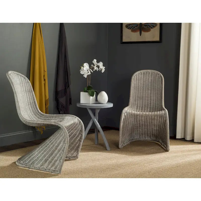 SAFAVIEH Baukje Grey Wicker Dining Chair (Set of 2) - 19Wx26Dx35H