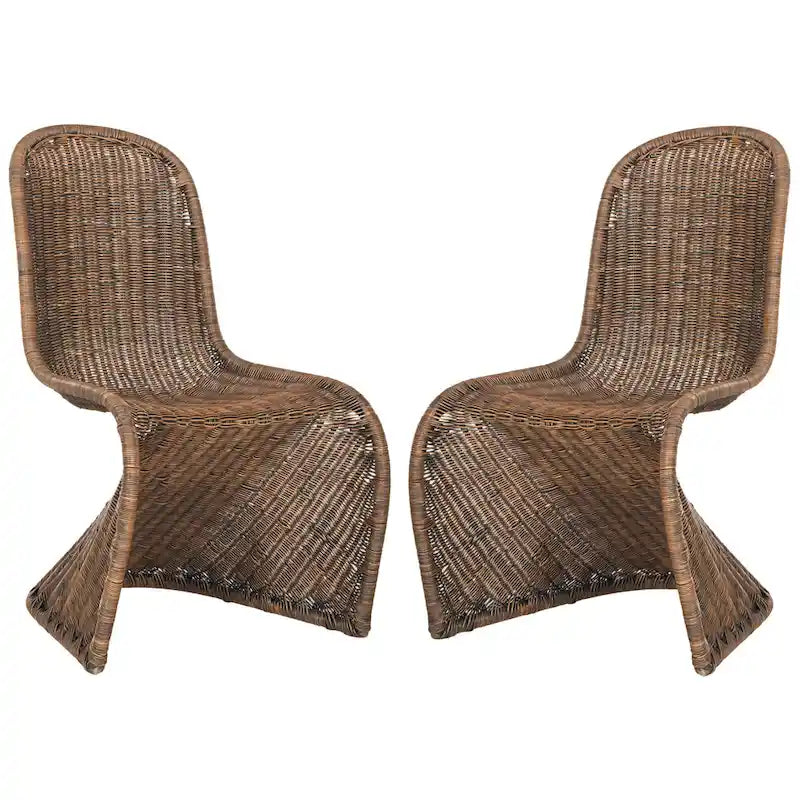 SAFAVIEH Baukje Grey Wicker Dining Chair (Set of 2) - 19Wx26Dx35H