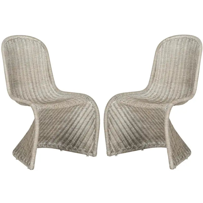 SAFAVIEH Baukje Grey Wicker Dining Chair (Set of 2) - 19Wx26Dx35H