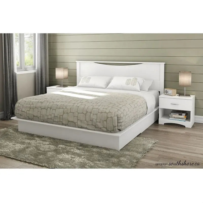 Letto matrimoniale king size moderno con piattaforma e cassetti contenitori, finitura bianca