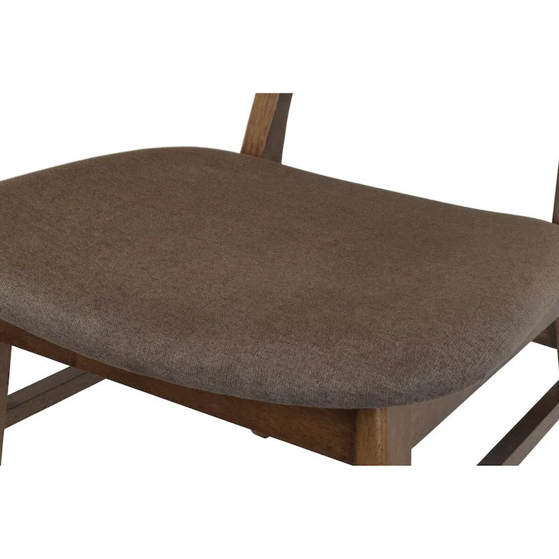 Set of 2 Retro Brown Wood Leg Dining Room Chair With Curved Back Fabric Cushions Upholstered Seat