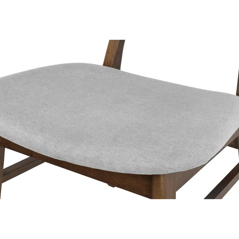 Set of 2 Retro Brown Wood Leg Dining Room Chair With Curved Back Fabric Cushions Upholstered Seat