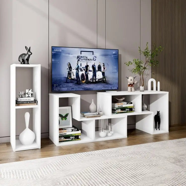 3 Pieces TV Stand Console Entertainment Center for TVs up To 65 Inch with Bookcase Shelves - 26.5 x 12 x 17 (L x W x H)