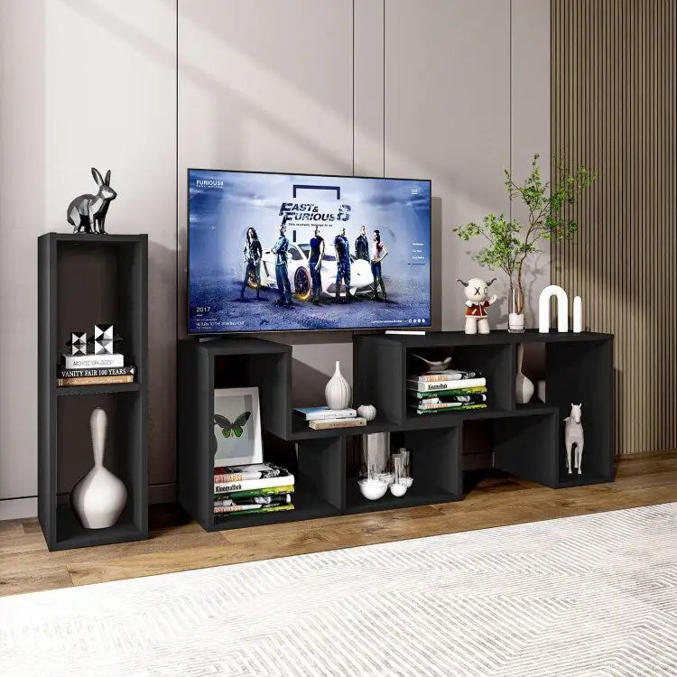 3 Pieces TV Stand Console Entertainment Center for TVs up To 65 Inch with Bookcase Shelves - 26.5 x 12 x 17 (L x W x H)