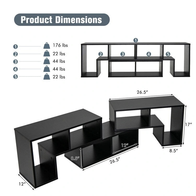 3 Pieces TV Stand Console Entertainment Center for TVs up To 65 Inch with Bookcase Shelves - 26.5 x 12 x 17 (L x W x H)