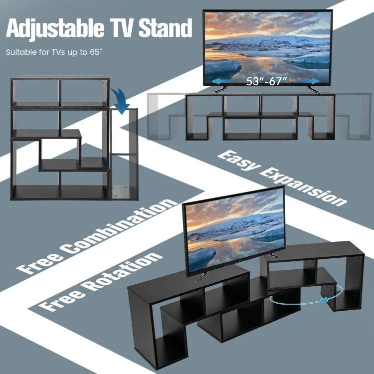 3 Pieces TV Stand Console Entertainment Center for TVs up To 65 Inch with Bookcase Shelves - 26.5 x 12 x 17 (L x W x H)