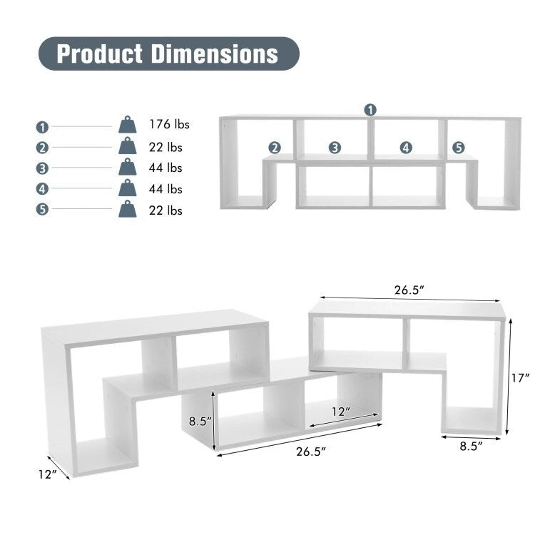 3 Pieces TV Stand Console Entertainment Center for TVs up To 65 Inch with Bookcase Shelves - 26.5 x 12 x 17 (L x W x H)