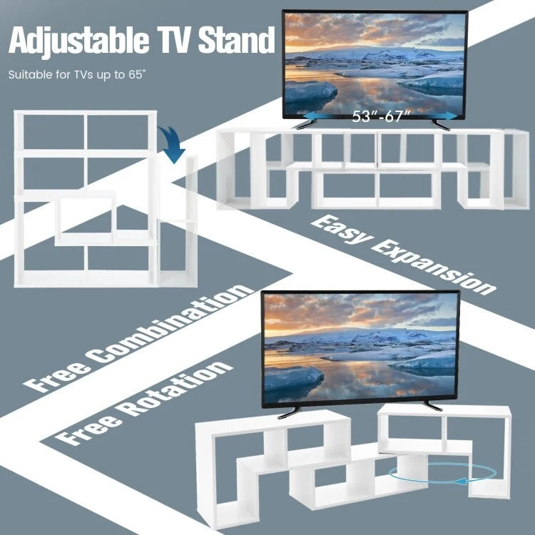3 Pieces TV Stand Console Entertainment Center for TVs up To 65 Inch with Bookcase Shelves - 26.5 x 12 x 17 (L x W x H)