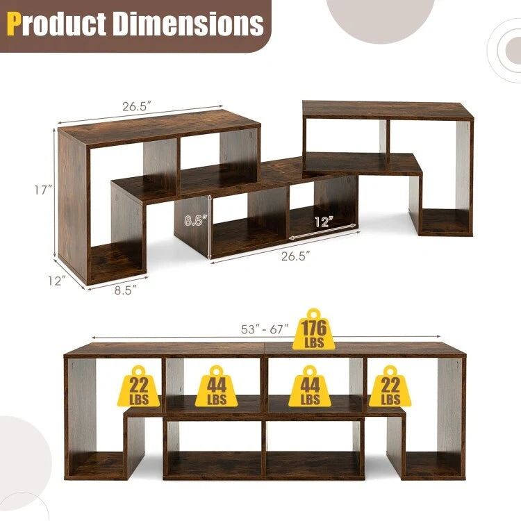 3 Pieces TV Stand Console Entertainment Center for TVs up To 65 Inch with Bookcase Shelves - 26.5 x 12 x 17 (L x W x H)