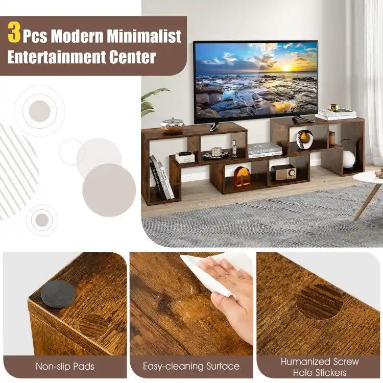 3 Pieces TV Stand Console Entertainment Center for TVs up To 65 Inch with Bookcase Shelves - 26.5 x 12 x 17 (L x W x H)