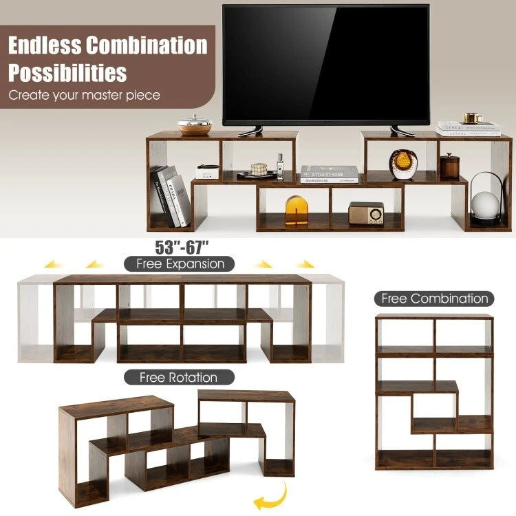 3 Pieces TV Stand Console Entertainment Center for TVs up To 65 Inch with Bookcase Shelves - 26.5 x 12 x 17 (L x W x H)