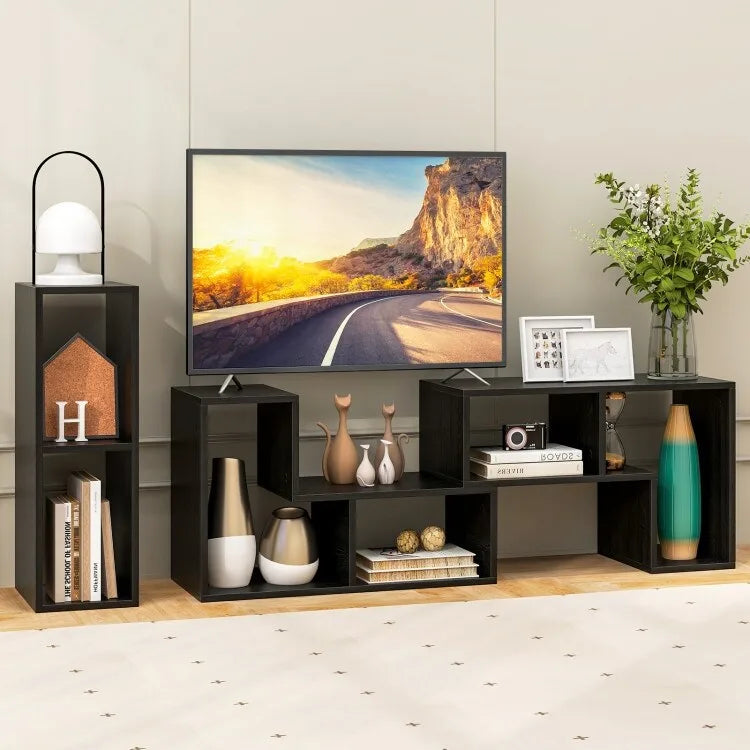 3 Pieces TV Stand Console Entertainment Center for TVs up To 65 Inch with Bookcase Shelves - 26.5 x 12 x 17 (L x W x H)