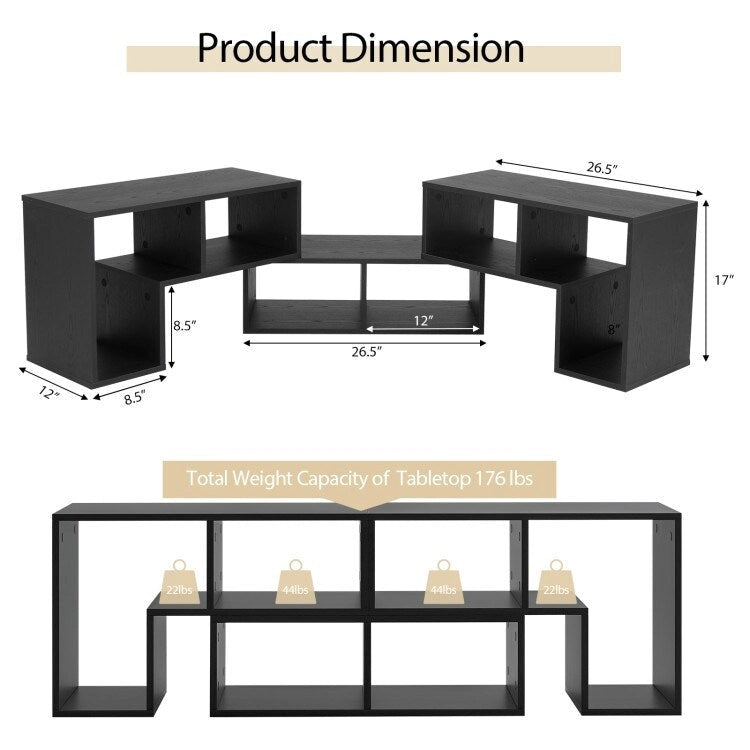 3 Pieces TV Stand Console Entertainment Center for TVs up To 65 Inch with Bookcase Shelves - 26.5 x 12 x 17 (L x W x H)