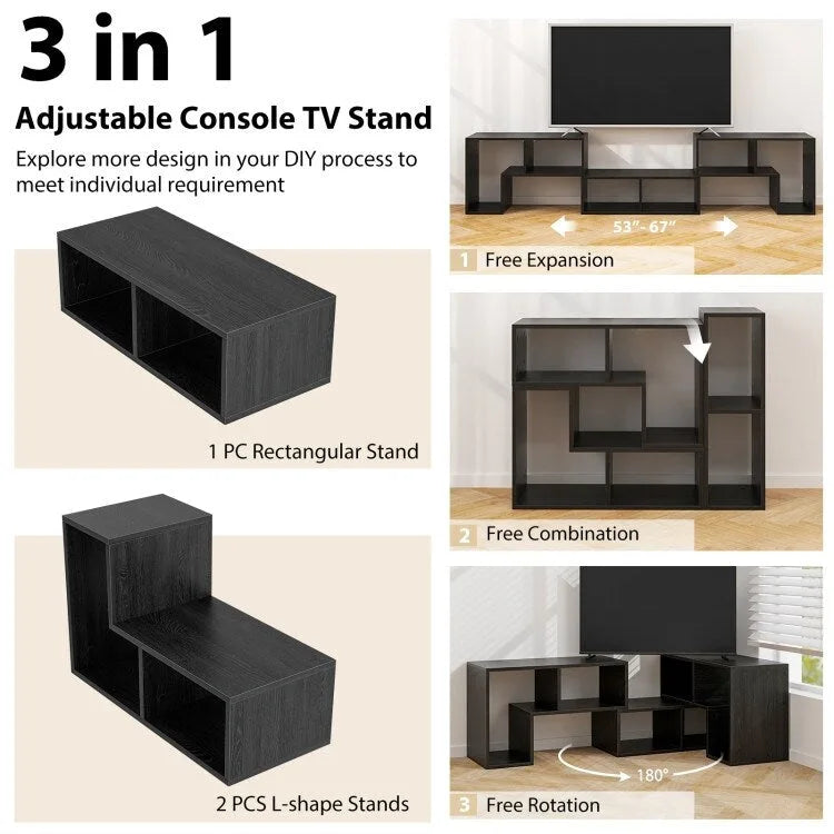 3 Pieces TV Stand Console Entertainment Center for TVs up To 65 Inch with Bookcase Shelves - 26.5 x 12 x 17 (L x W x H)
