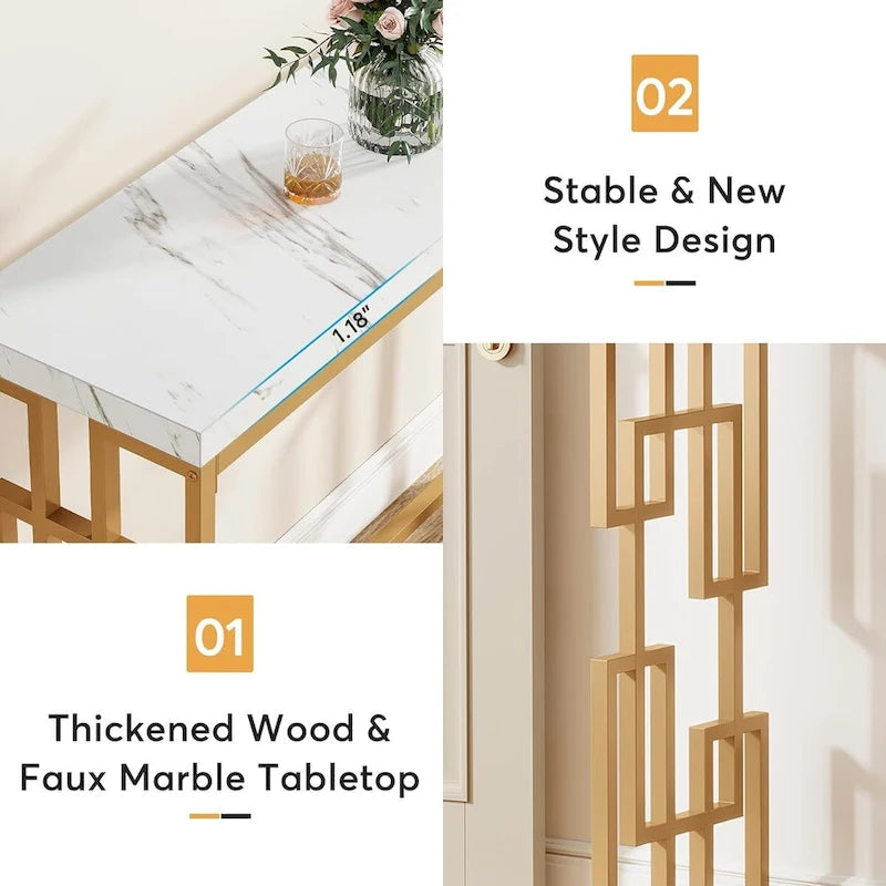 Gold Console Table, Modern 42.5 Sofa Tables Entryway Hallway Table