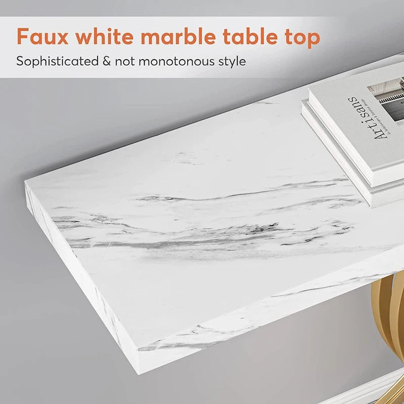 Modern Faux Marble Hallway Table with Geometric 40 Narrow