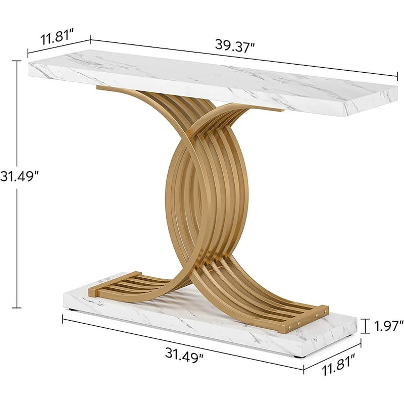Modern Faux Marble Hallway Table with Geometric 40 Narrow