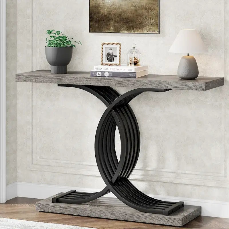 Modern Faux Marble Hallway Table with Geometric 40 Narrow