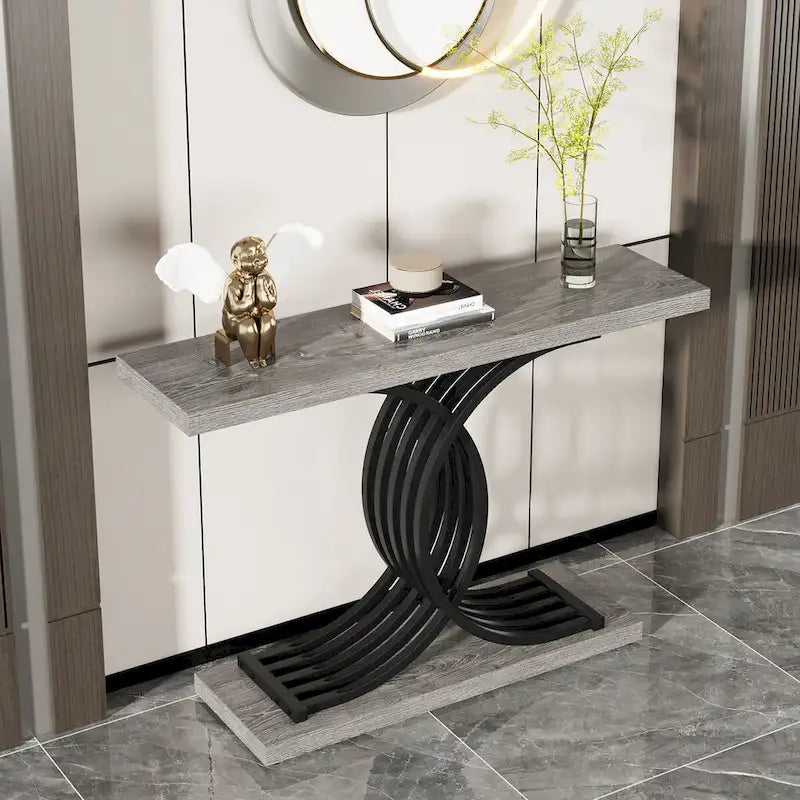 Modern Faux Marble Hallway Table with Geometric 40 Narrow