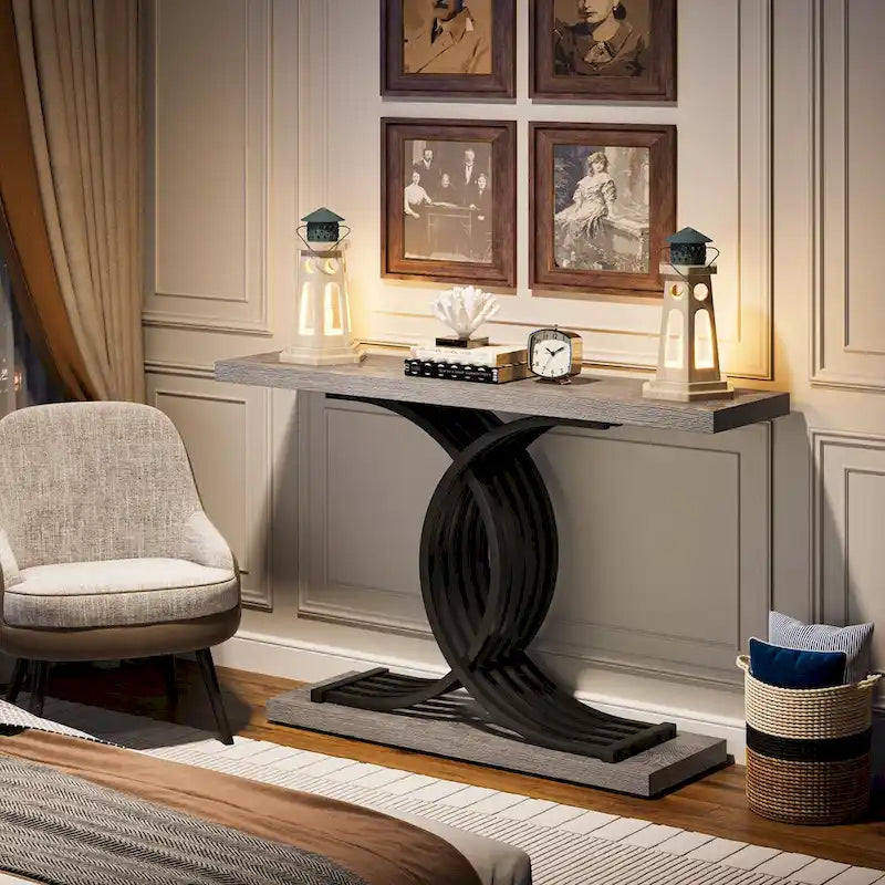 Modern Faux Marble Hallway Table with Geometric 40 Narrow