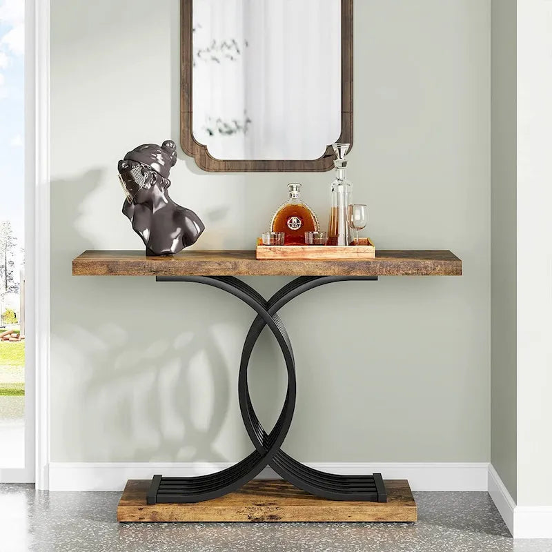 Modern Faux Marble Hallway Table with Geometric 40 Narrow