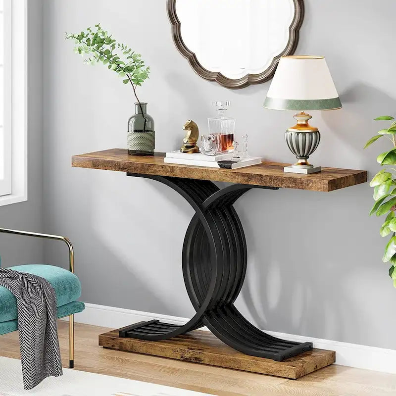 Modern Faux Marble Hallway Table with Geometric 40 Narrow